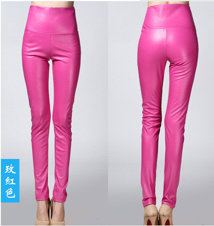 Thick High Waist Pu Skinny Pencil Slim Leggings