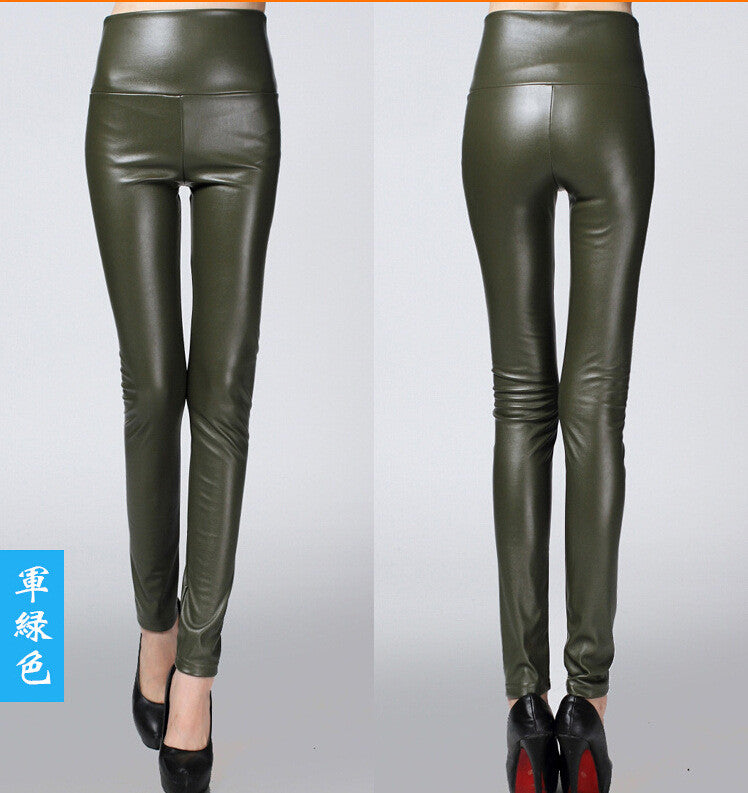 Thick High Waist Pu Skinny Pencil Slim Leggings