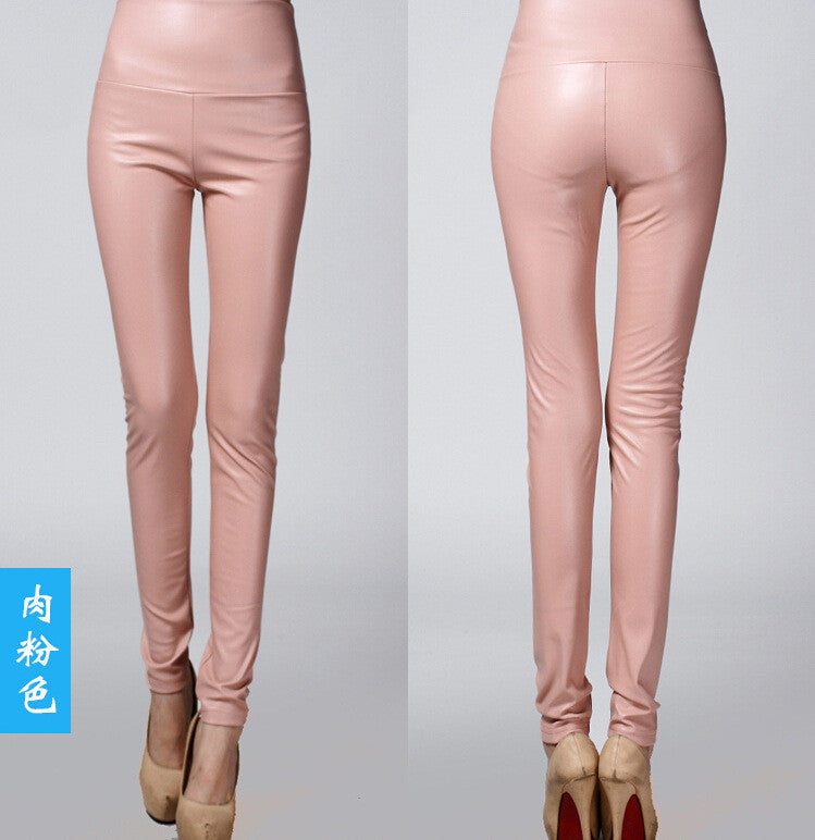 Thick High Waist Pu Skinny Pencil Slim Leggings