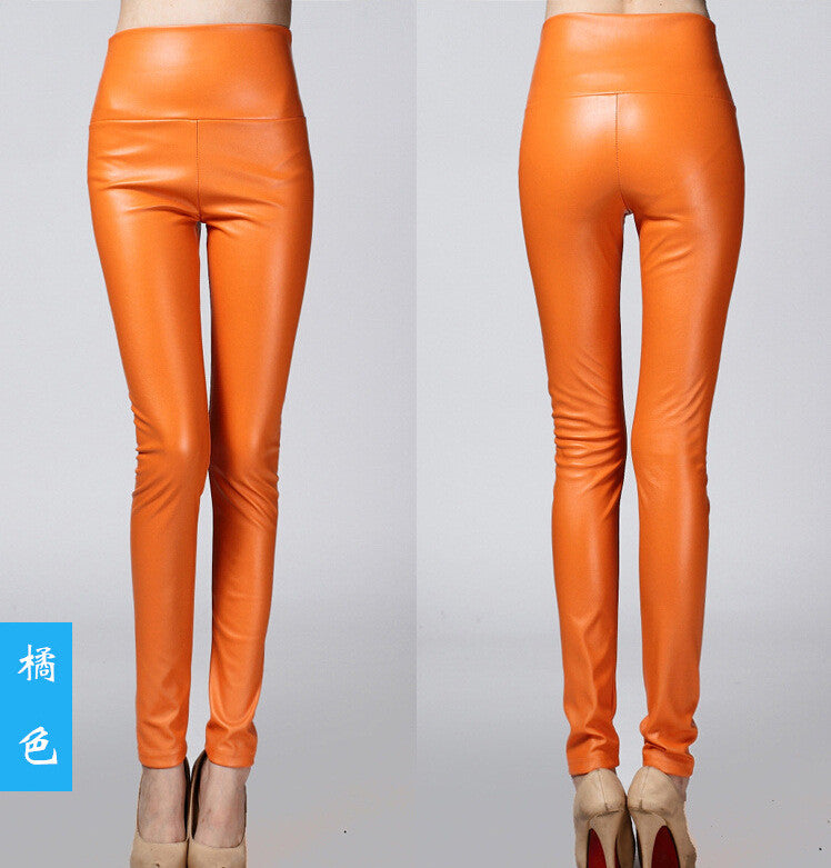 Thick High Waist Pu Skinny Pencil Slim Leggings