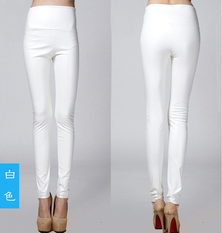 Thick High Waist Pu Skinny Pencil Slim Leggings