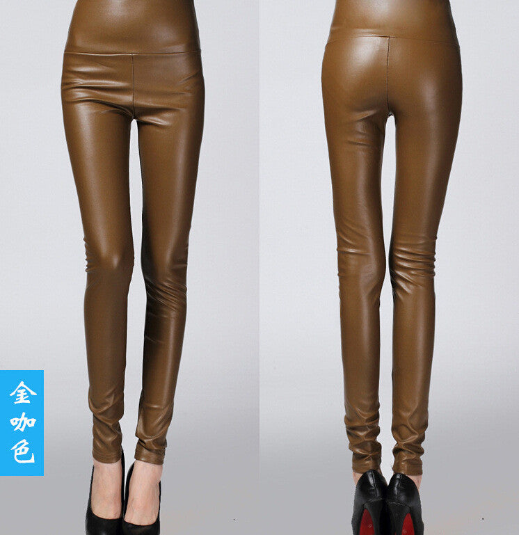 Thick High Waist Pu Skinny Pencil Slim Leggings