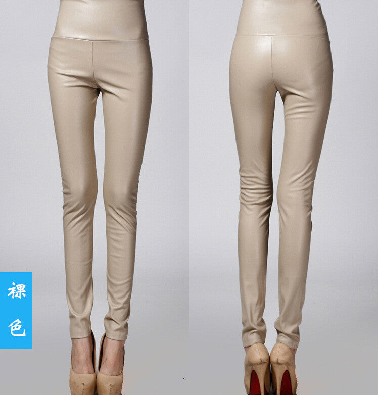 Thick High Waist Pu Skinny Pencil Slim Leggings