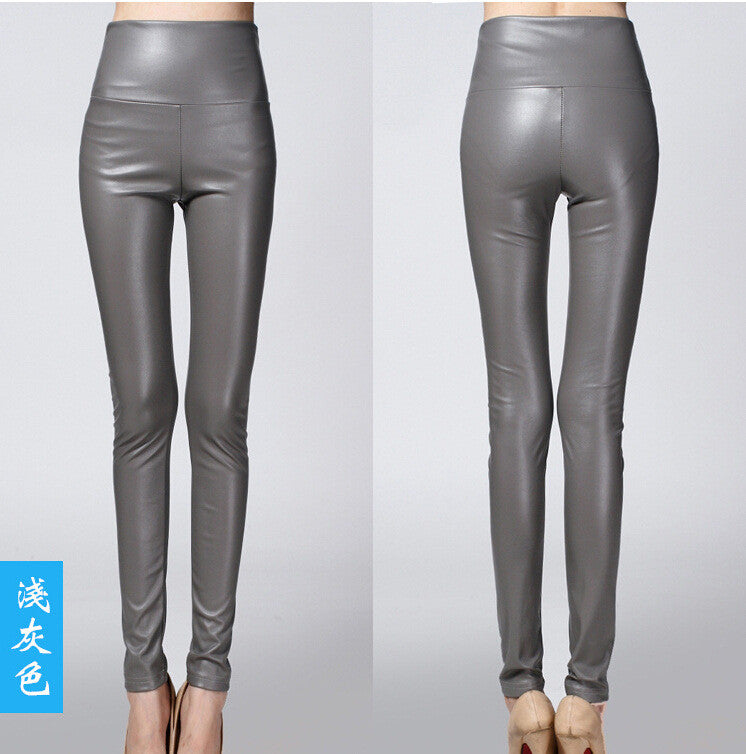 Thick High Waist Pu Skinny Pencil Slim Leggings