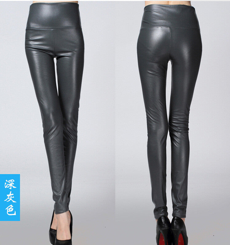 Thick High Waist Pu Skinny Pencil Slim Leggings