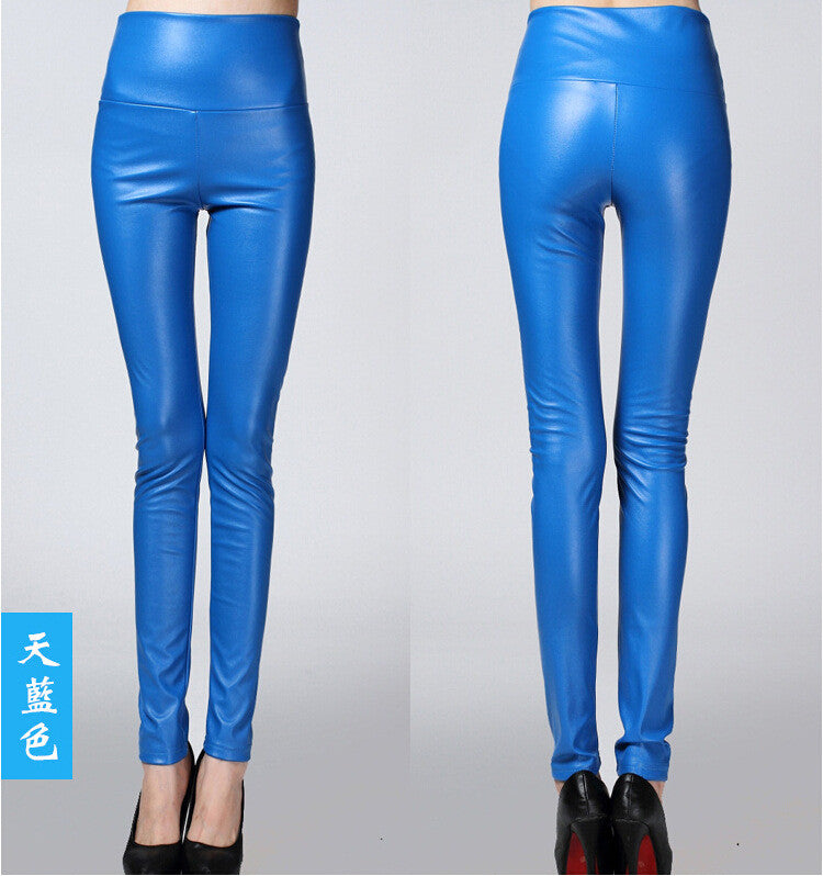 Thick High Waist Pu Skinny Pencil Slim Leggings