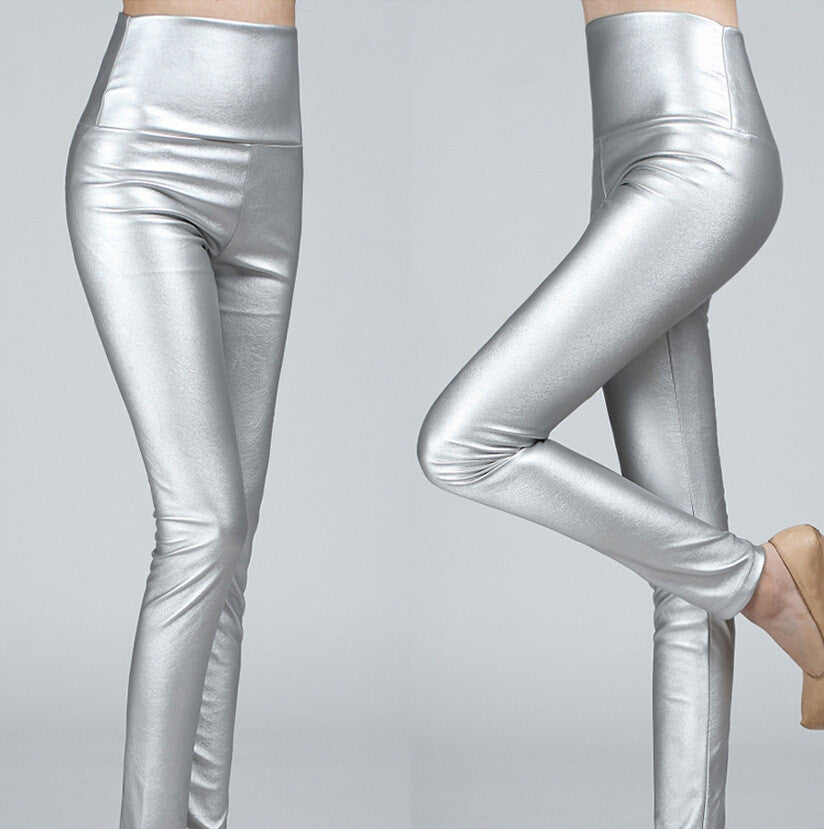 Thick High Waist Pu Skinny Pencil Slim Leggings