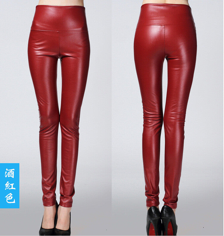 Thick High Waist Pu Skinny Pencil Slim Leggings