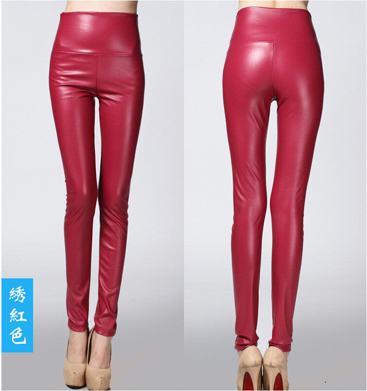 Thick High Waist Pu Skinny Pencil Slim Leggings