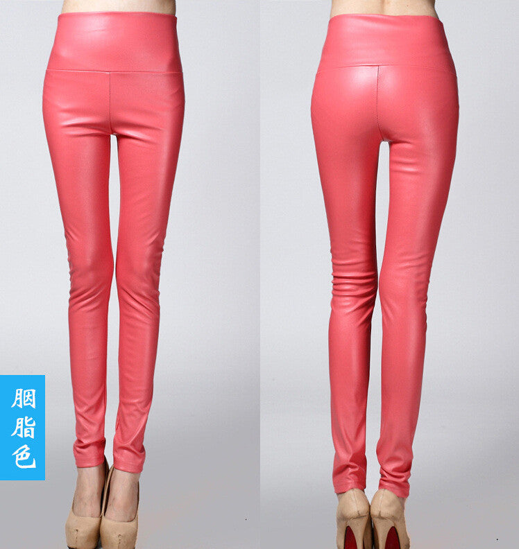 Thick High Waist Pu Skinny Pencil Slim Leggings