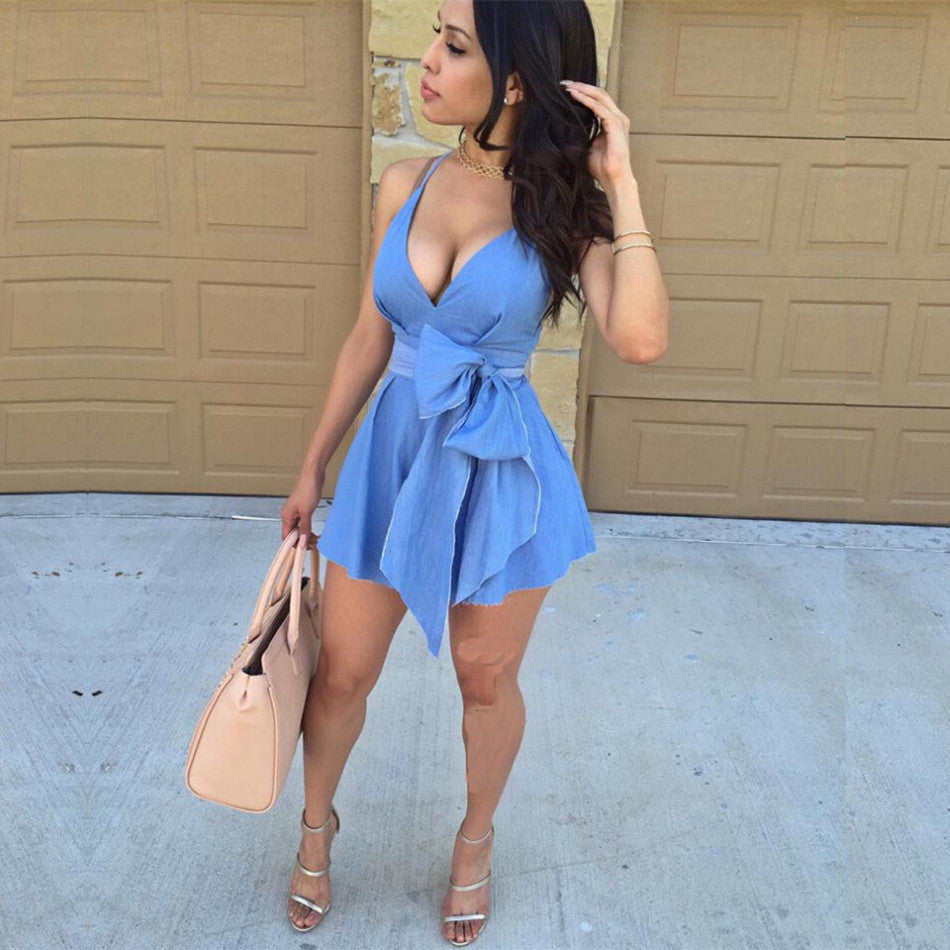 Deep V-neck Straps Short Slim Dress - MeetYoursFashion - 1