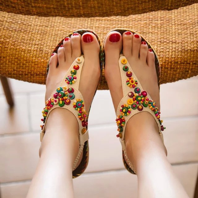 Bohemian Beadings Thong Toe Flat Sandals