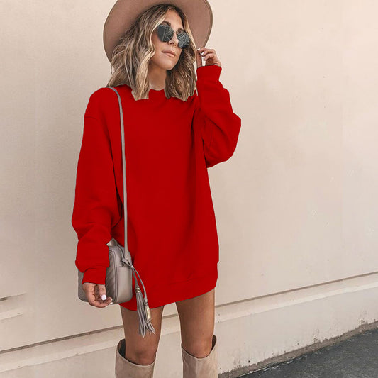 Long Sleeve Simple Loose Plain Sweatshirt Dress