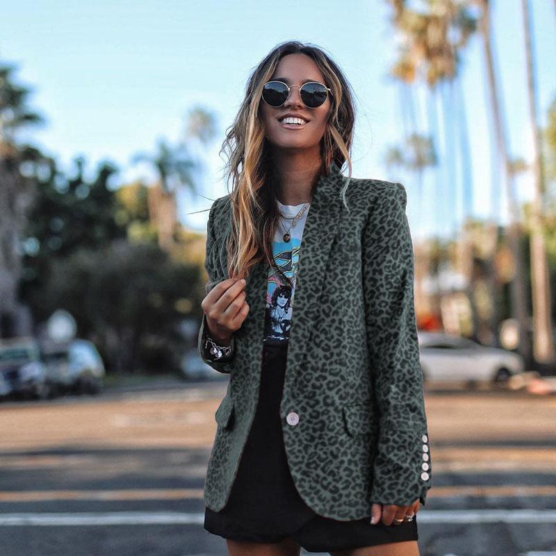 Lapel One Button Leopard Blazer