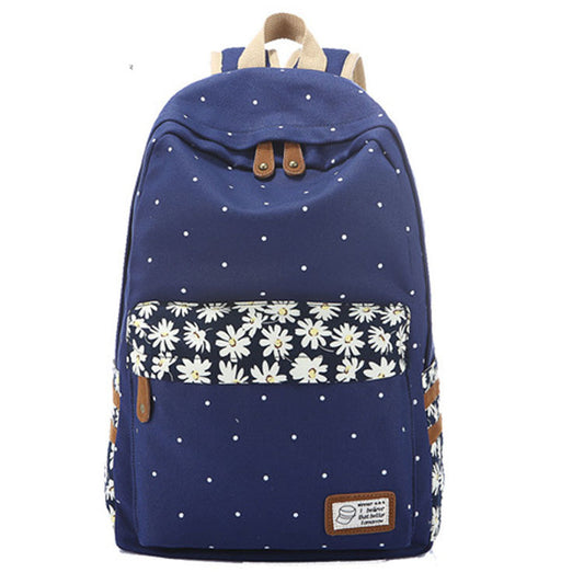 Polka Dot Print Little Flower Detail Canvas Backpack