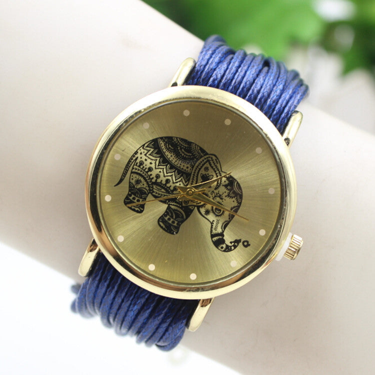 Elephant Print Multilayer Leather Watch