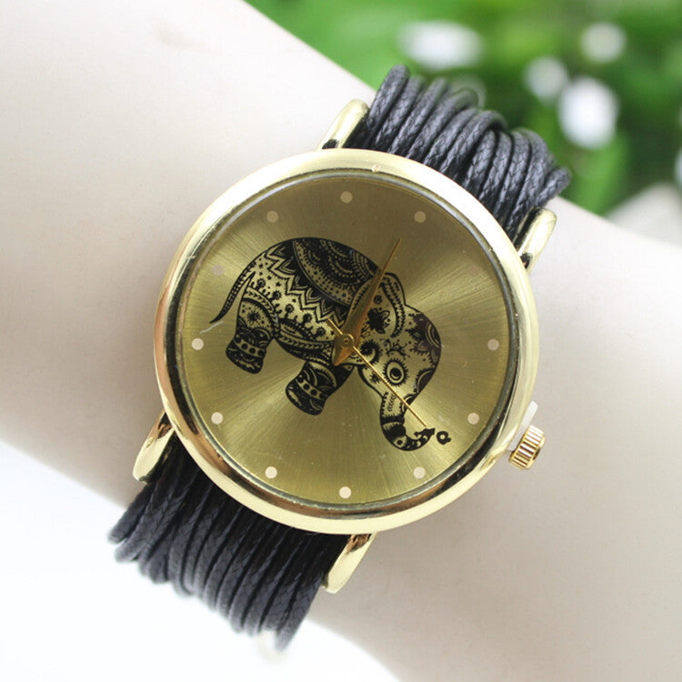 Elephant Print Multilayer Leather Watch