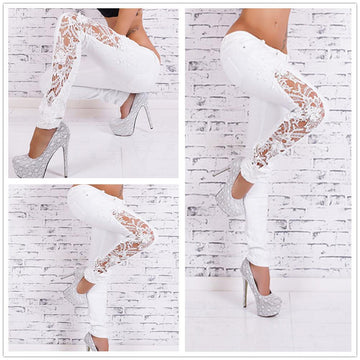 Patchwork Lace Plus Size Straight Slim Jeans - Meet Yours Fashion - 1