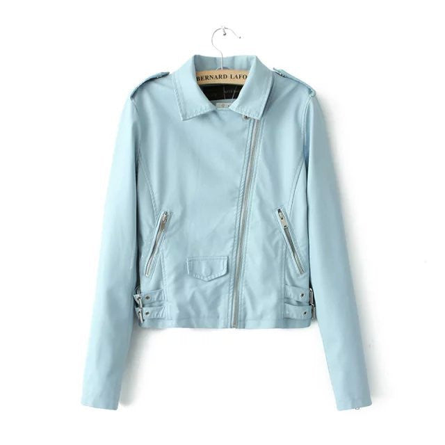 Lapel Zipper Rivet Pockets Crop PU Jacket - Meet Yours Fashion - 5