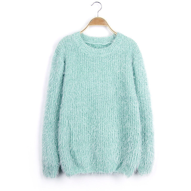 Scoop Solid Mohair Pullover Short Loose Sweater