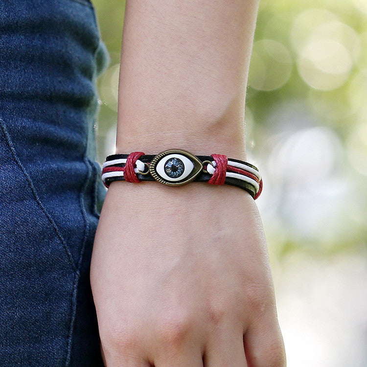 Retro Style Alloy Eyes Leather Bracelet