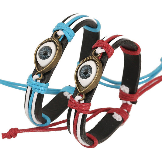 Retro Style Alloy Eyes Leather Bracelet