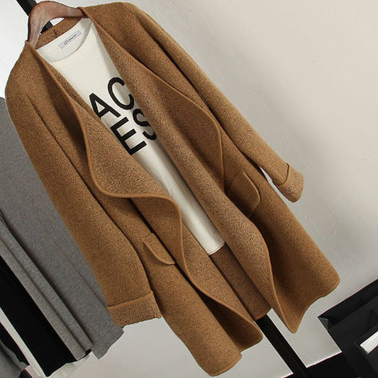 Irregular Lapel Pocket Loose Knitted Cardigan
