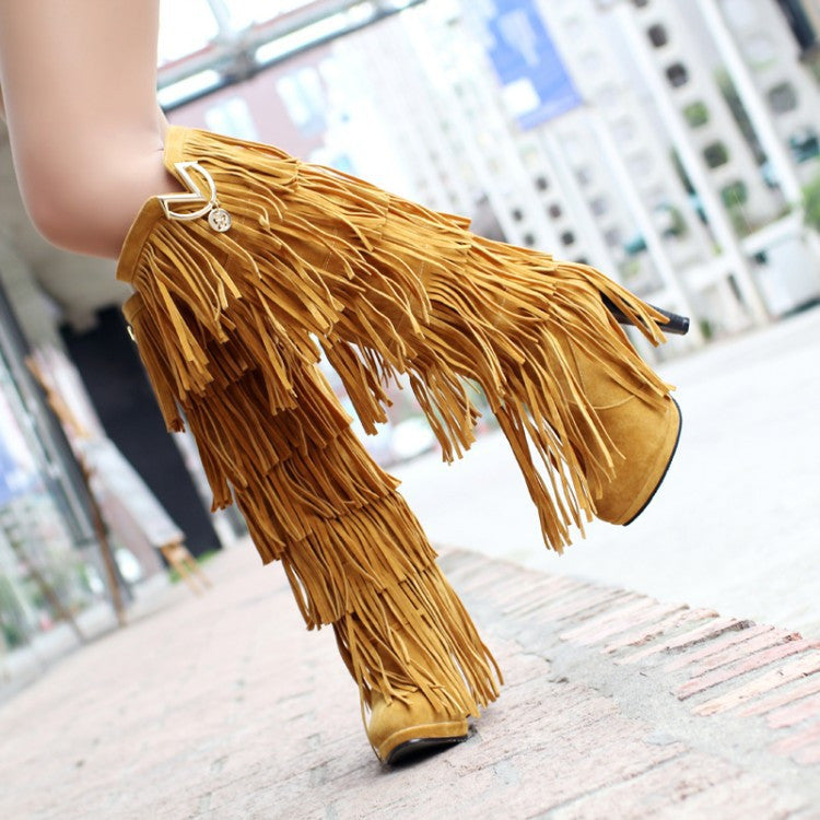 High Quality Multi-Layered Tassels High Heels High Boots