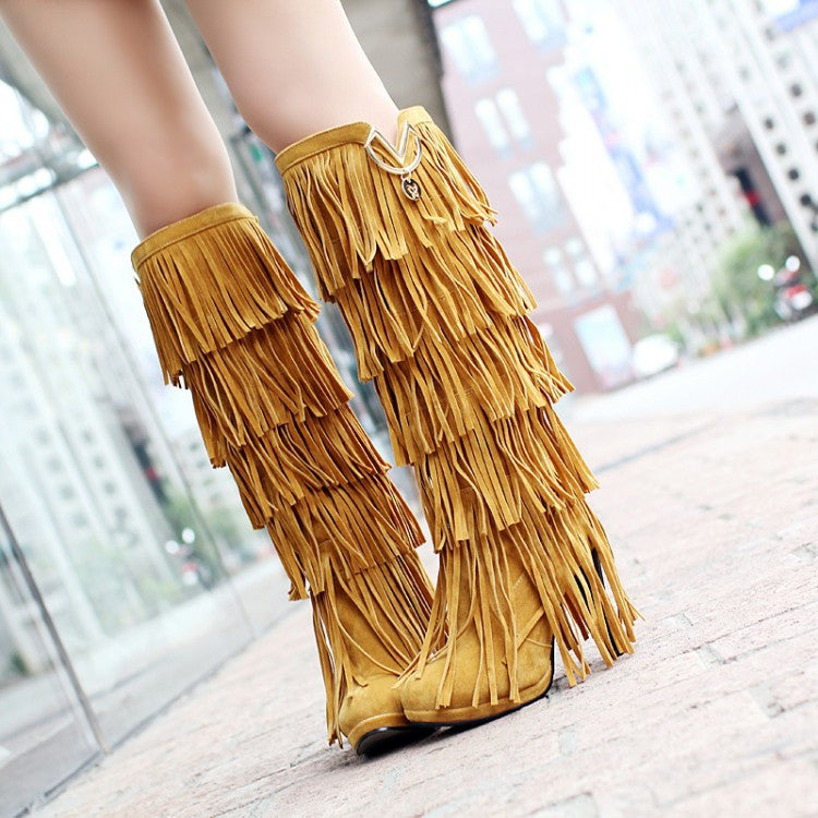 High Quality Multi-Layered Tassels High Heels High Boots