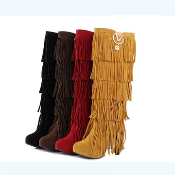 High Quality Multi-Layered Tassels High Heels High Boots