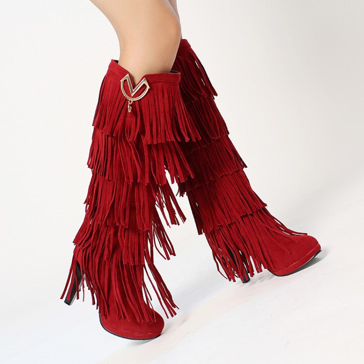 High Quality Multi-Layered Tassels High Heels High Boots