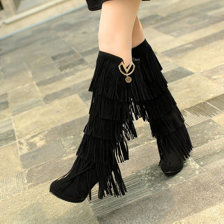 High Quality Multi-Layered Tassels High Heels High Boots