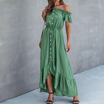 Off Shoulder Low High Soild Long Dress