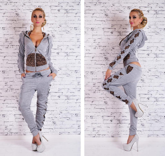 Leopard Patchwork Twinset Hoodies Set Activewear