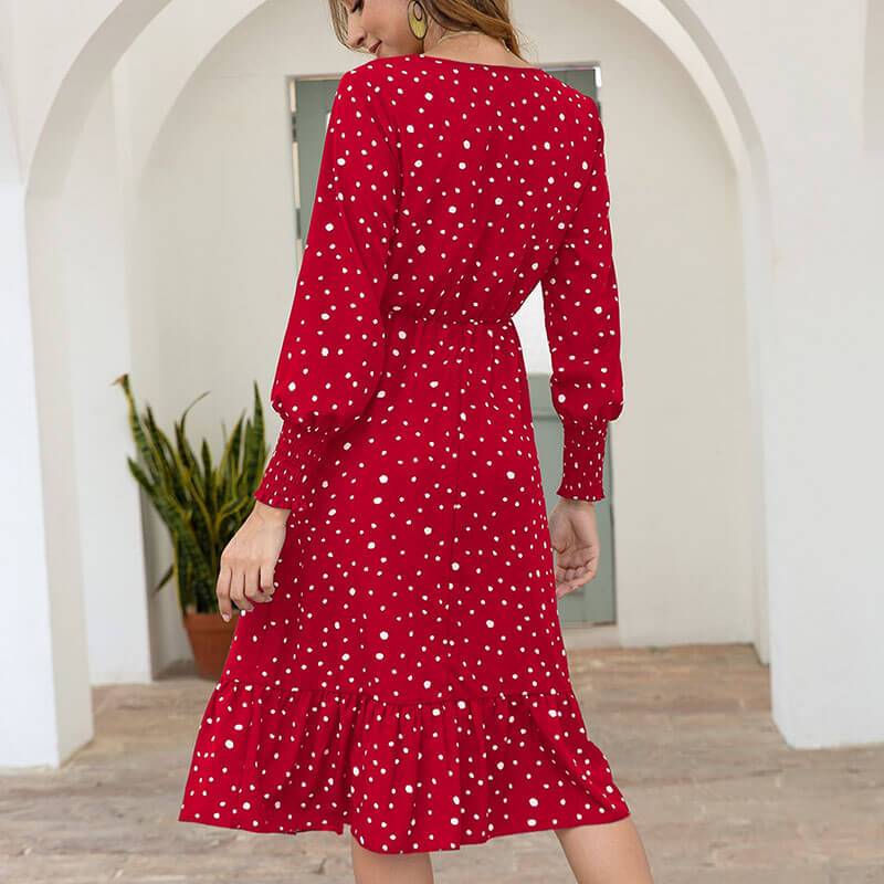 Polka Dots Empire Waist A Line Midi Dress