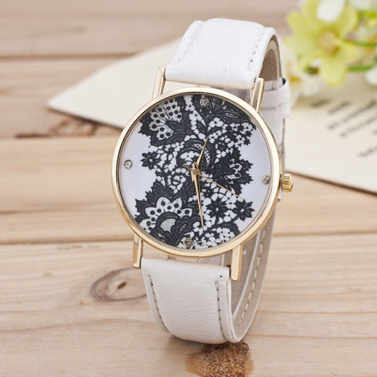 Black Floral Print Watch