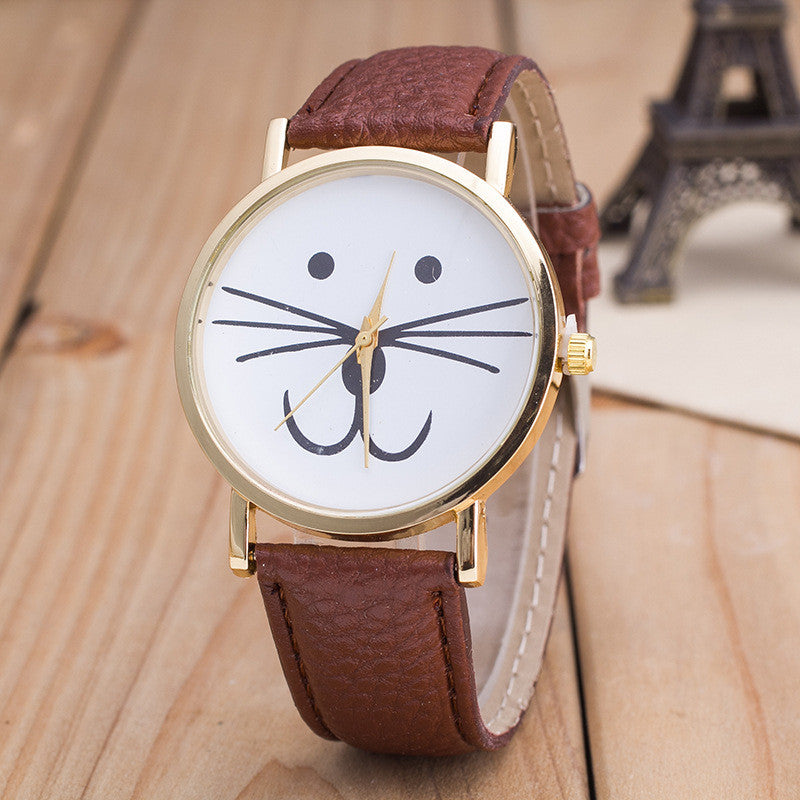 Cute Kitty Face Leather Watch