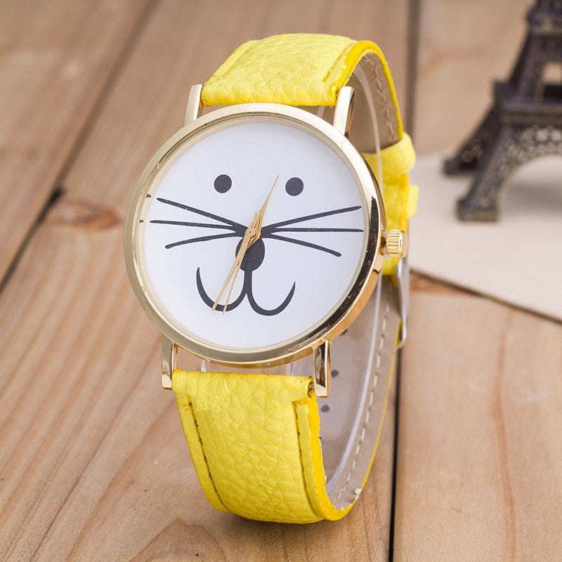 Cute Kitty Face Leather Watch