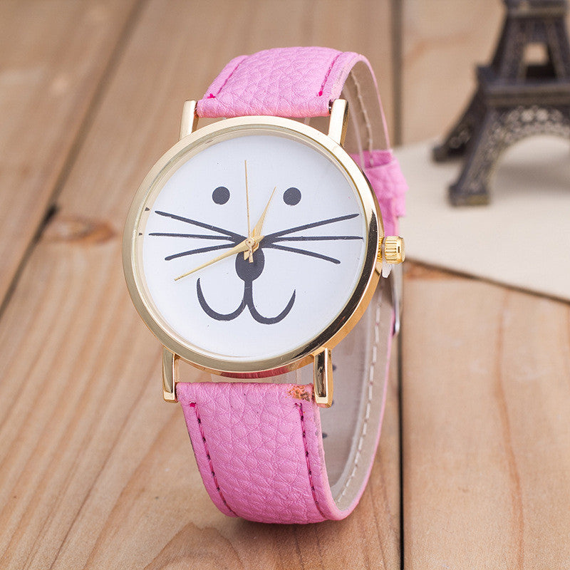 Cute Kitty Face Leather Watch