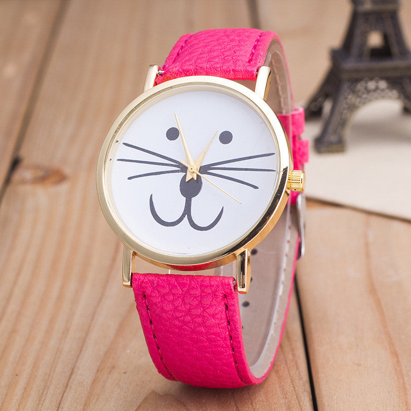 Cute Kitty Face Leather Watch