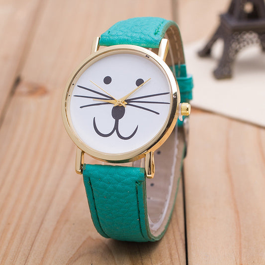 Cute Kitty Face Leather Watch