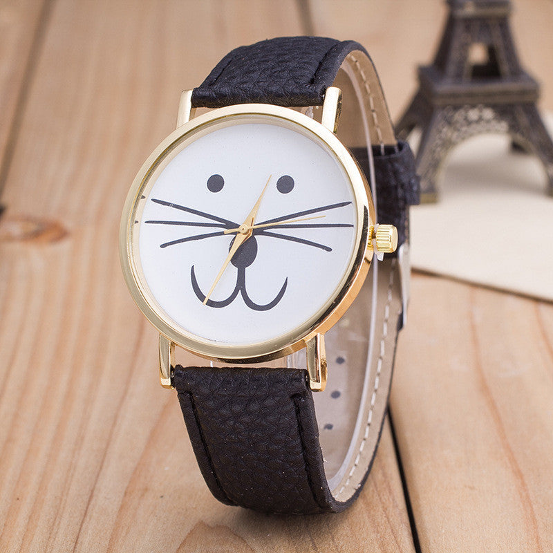 Cute Kitty Face Leather Watch