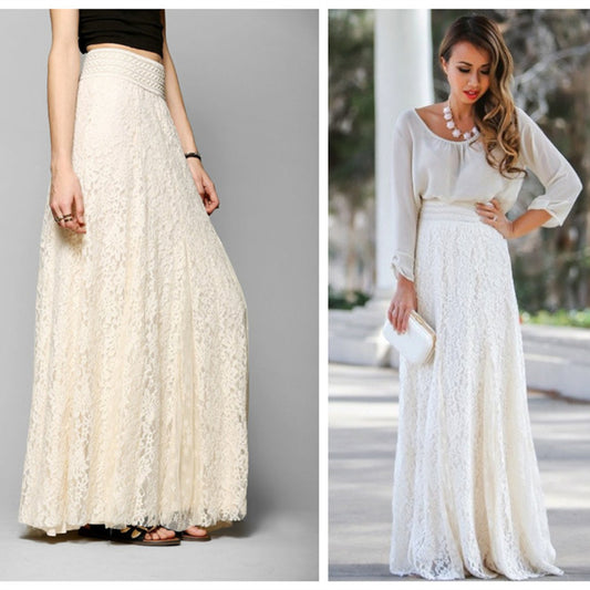 High Waist Hollow Out Lace Long Skirt