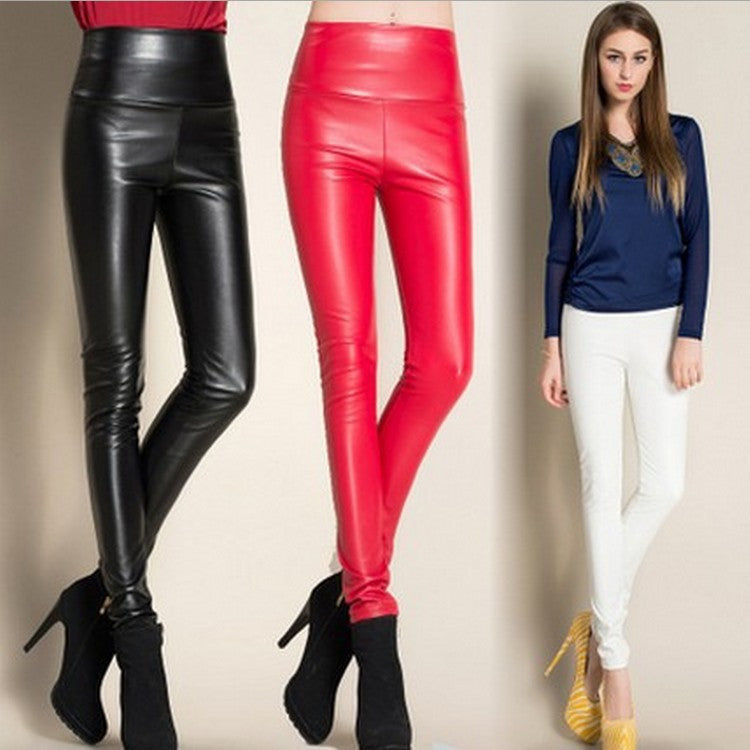 Thick High Waist Pu Skinny Pencil Slim Leggings