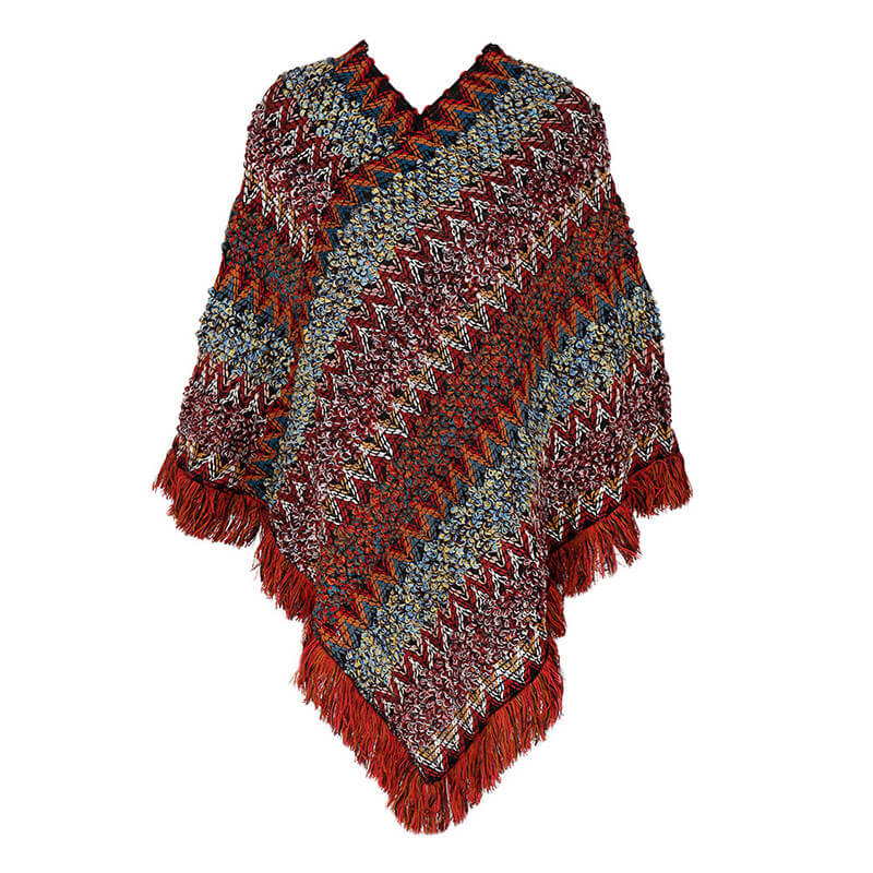 Tassel Poncho Pullover Knit Sweater