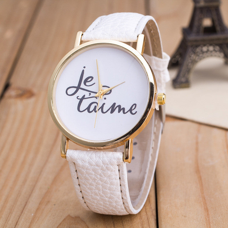 Letter Print PU Strap Watch