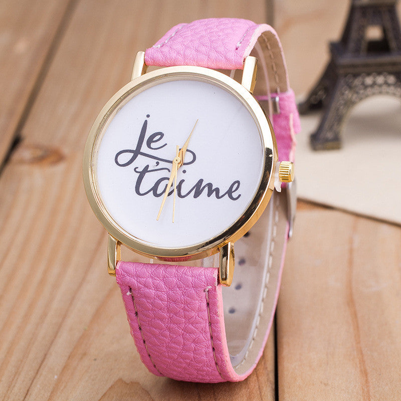 Letter Print PU Strap Watch