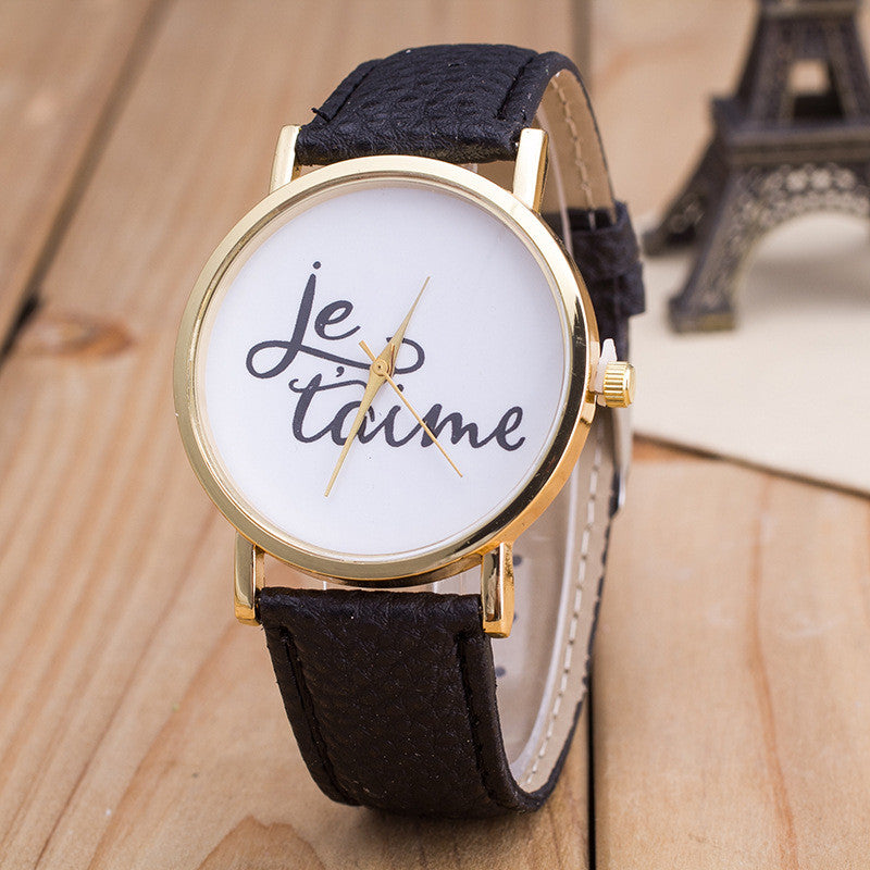 Letter Print PU Strap Watch