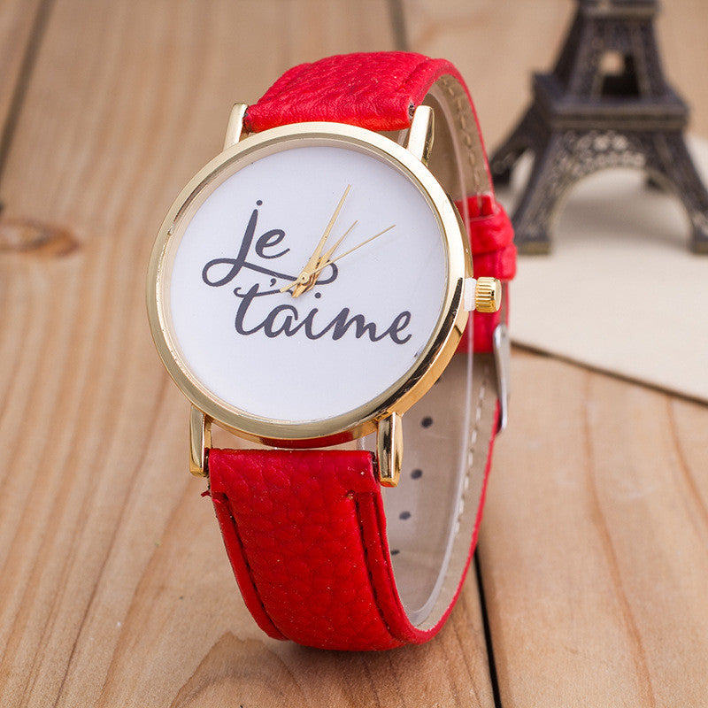 Letter Print PU Strap Watch