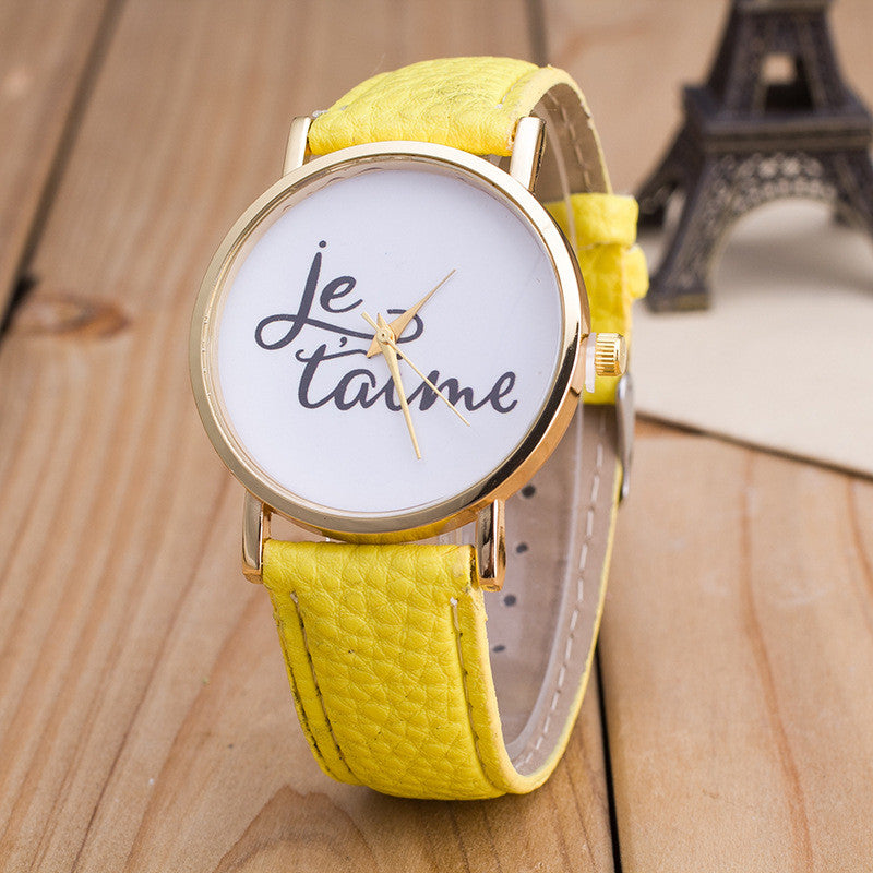 Letter Print PU Strap Watch